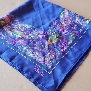 Vintage Paoli blue feather square scarf. Size 27 square. EUC